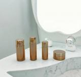 Min Volume 10ml 20ml Gold Plating Pet Plastic Travel Lotion Bottle and Jar for Skincare Packaging